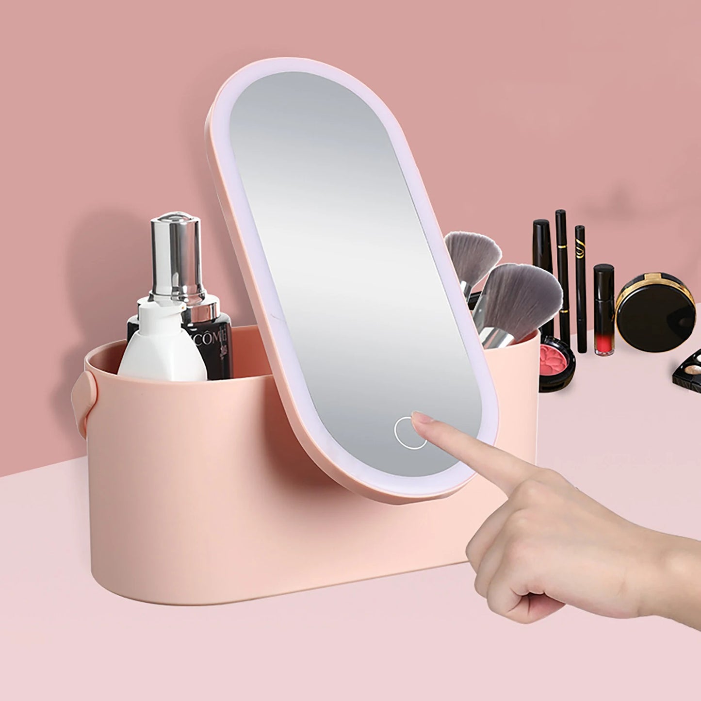Make-up Organizer Doos met LED Verlichtingsspiegel, Draagbare Reismake-up Cosmetica Organizer, Touch Light Opslag Make-up Case