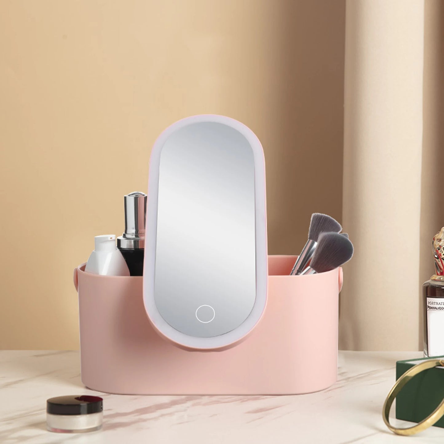 Make-up Organizer Doos met LED Verlichtingsspiegel, Draagbare Reismake-up Cosmetica Organizer, Touch Light Opslag Make-up Case