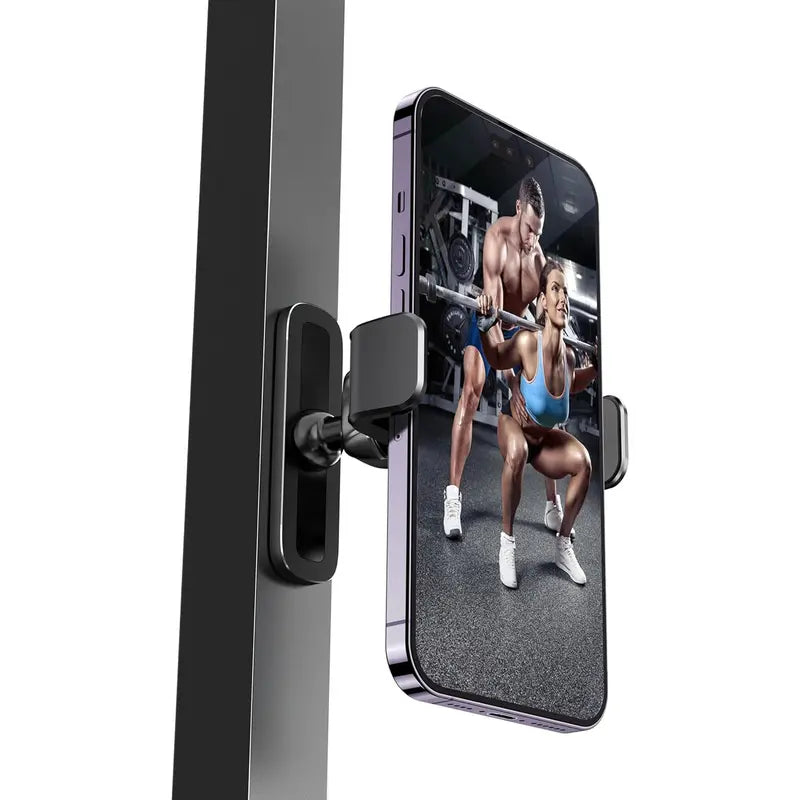 Gym Magnetic Phone Holder Mount , 360 Adjustable, Gym Accessories Compatible with 4.7-6.5" Smartphones for Iphone & Android, Cellphone Stand for Gym, Black, Fitness Must Have