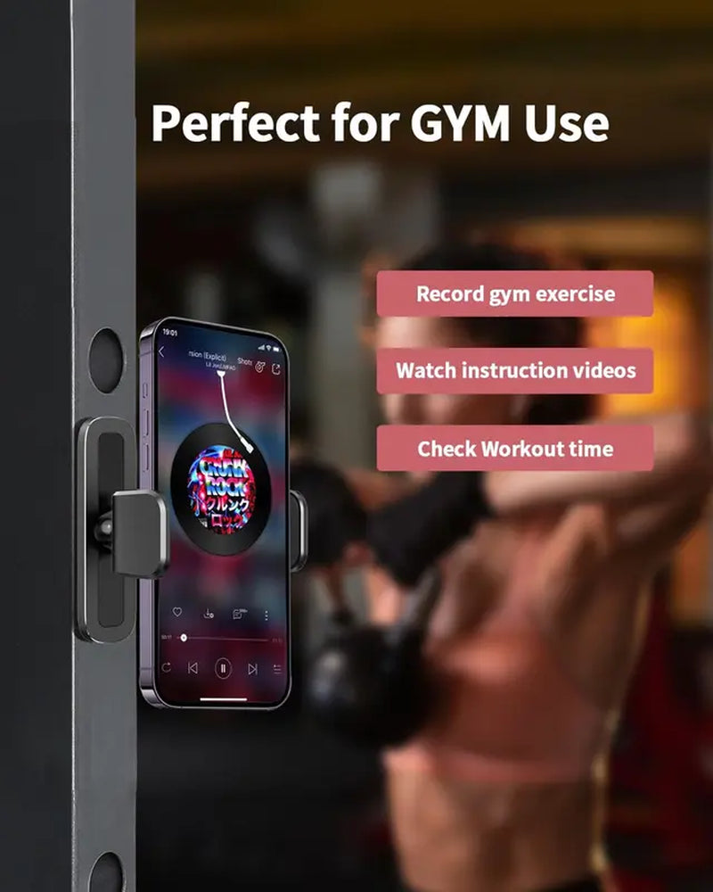Gym Magnetic Phone Holder Mount , 360 Adjustable, Gym Accessories Compatible with 4.7-6.5" Smartphones for Iphone & Android, Cellphone Stand for Gym, Black, Fitness Must Have