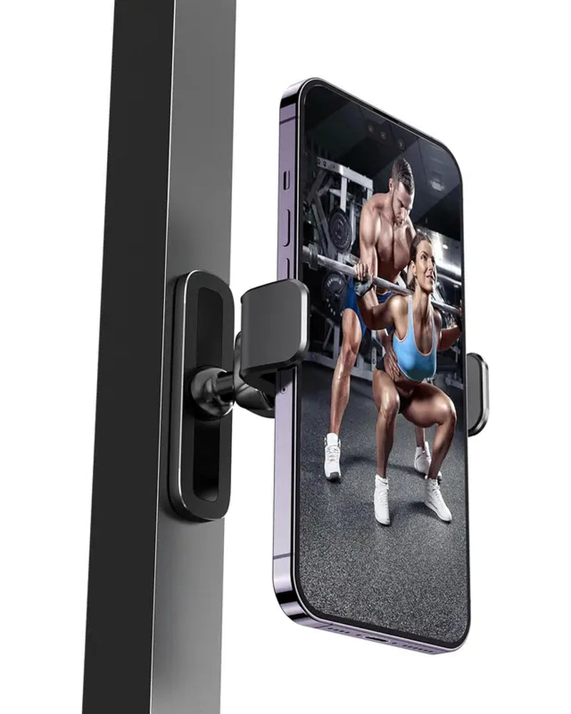 Gym Magnetic Phone Holder Mount , 360 Adjustable, Gym Accessories Compatible with 4.7-6.5" Smartphones for Iphone & Android, Cellphone Stand for Gym, Black, Fitness Must Have