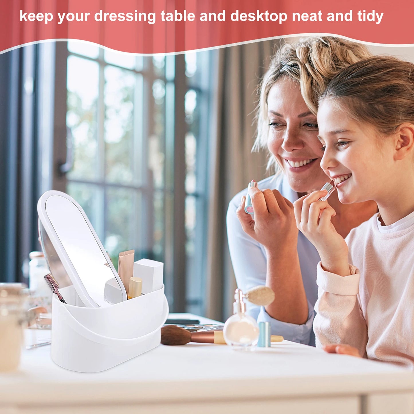 Make-up Organizer Doos met LED Verlichtingsspiegel, Draagbare Reismake-up Cosmetica Organizer, Touch Light Opslag Make-up Case