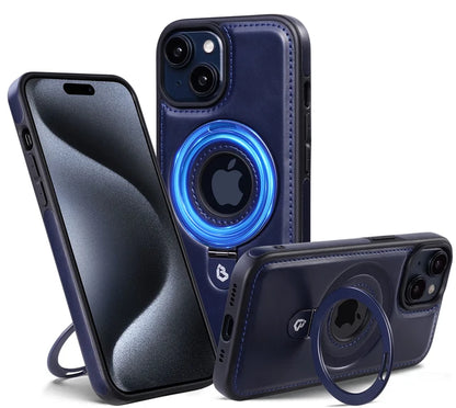 Leren Magnetische Ringstandaard Telefoonhoesje voor iPhone 12 13 14 15 Pro Max 14 15 Plus Magnetische MagSafe Draadloze Oplaadhoes